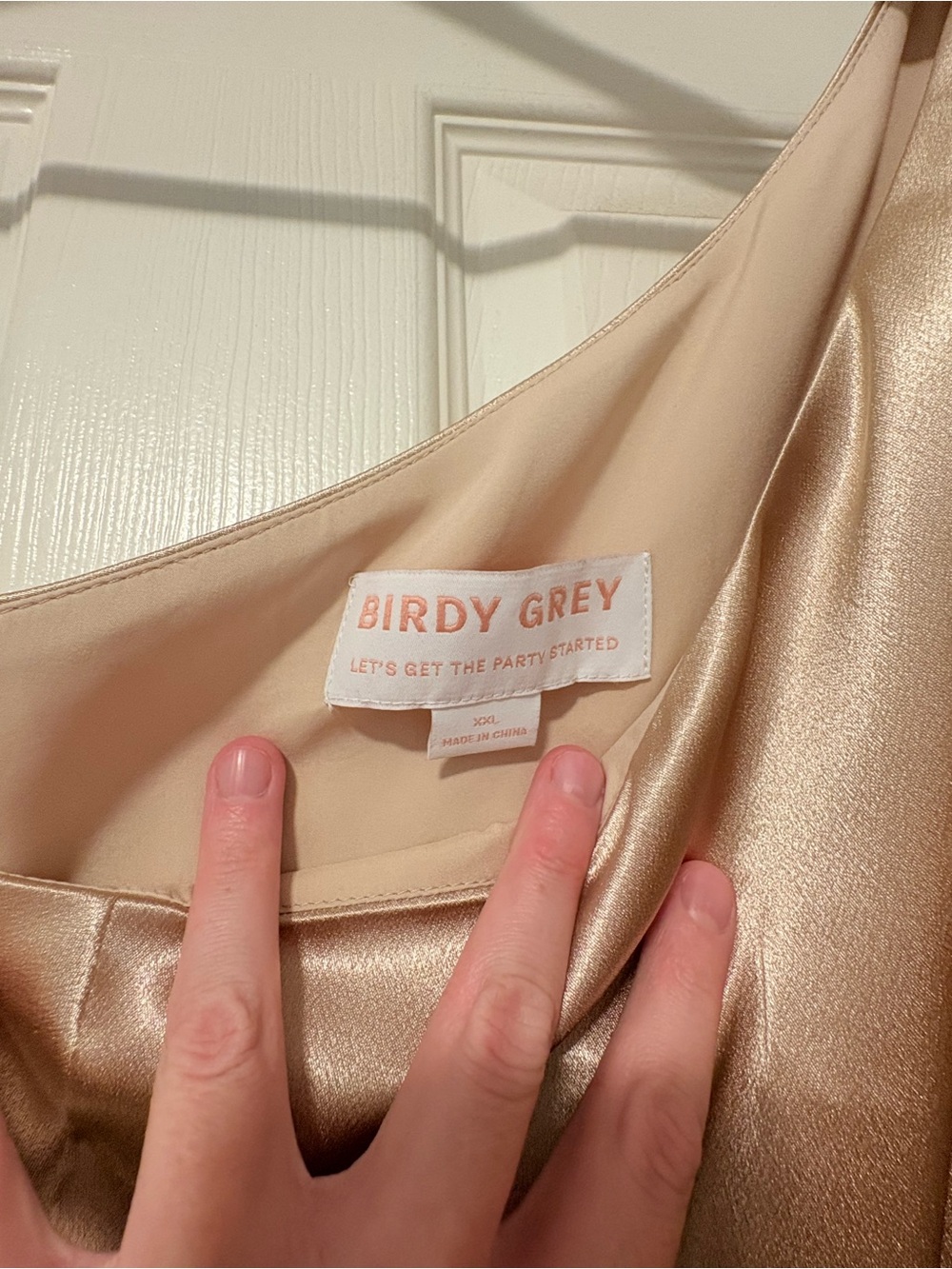 Birdy Grey One-Shoulder Satin Gown in Champagne - Picture 8 of 12